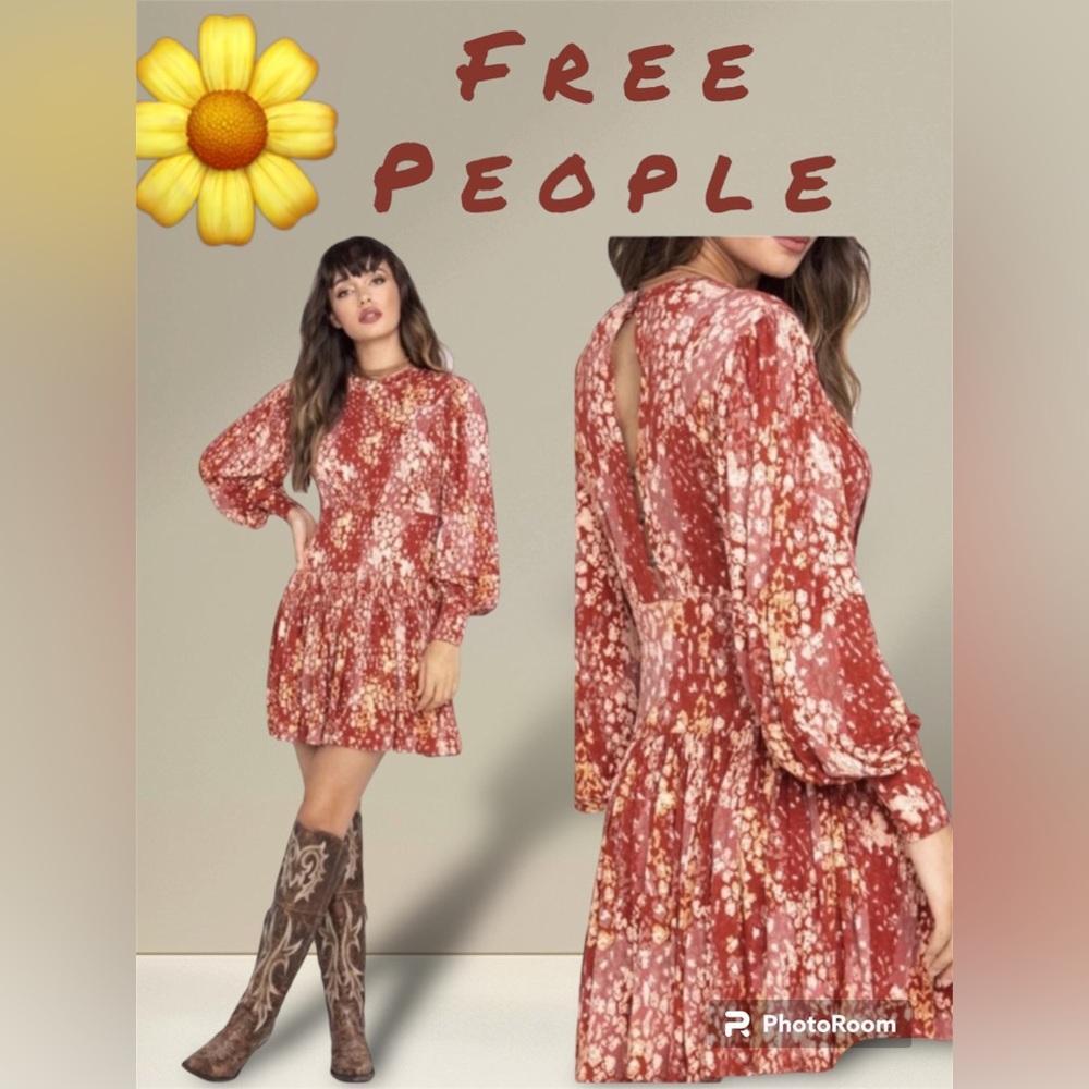 Free People Dress Heartbeats Combo Mini Rust Bohemian Open Back NWOT